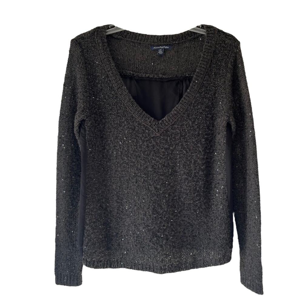 American Eagle Outfitters sweater sheer wrap back blouse